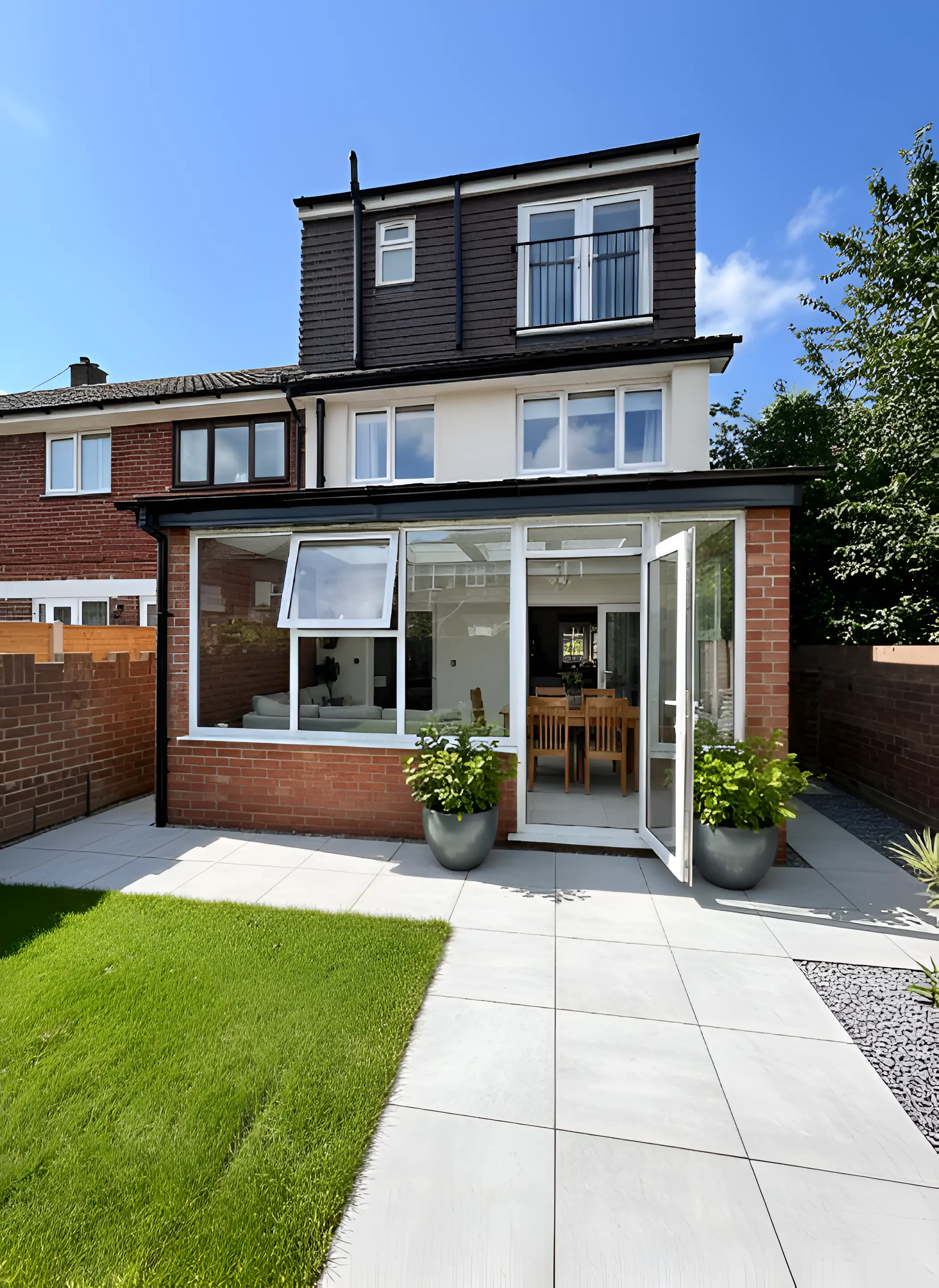 Rear extension structure up with glazing in progress, Canning Town